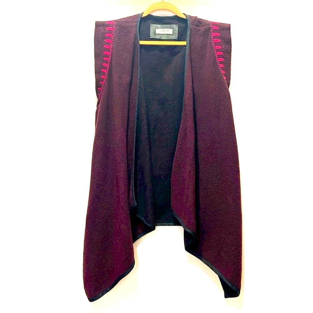 Casilda Mut 100% Wool Open Cardigan with pockets, pink & purple one size boho